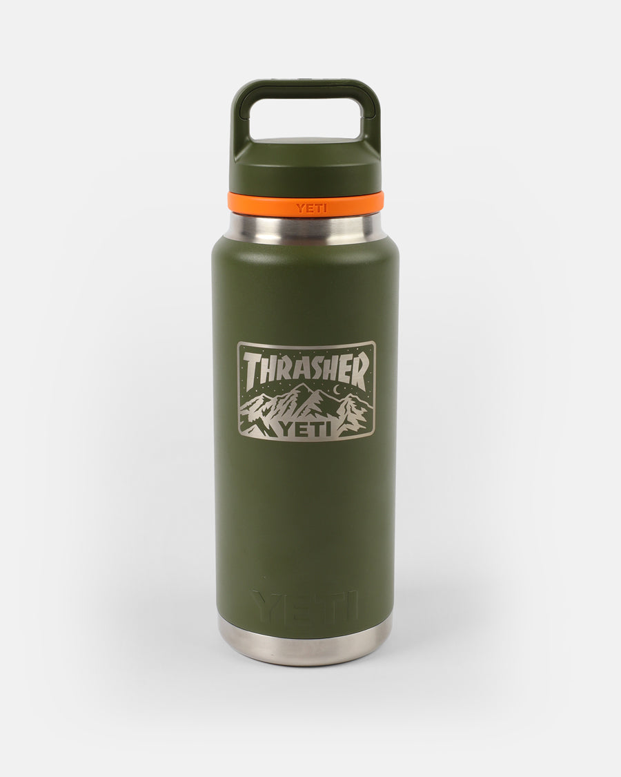 YETI X THRASHER 36 OZ RAMBLER WATER BOTTLE - OLIVE/ORANGE