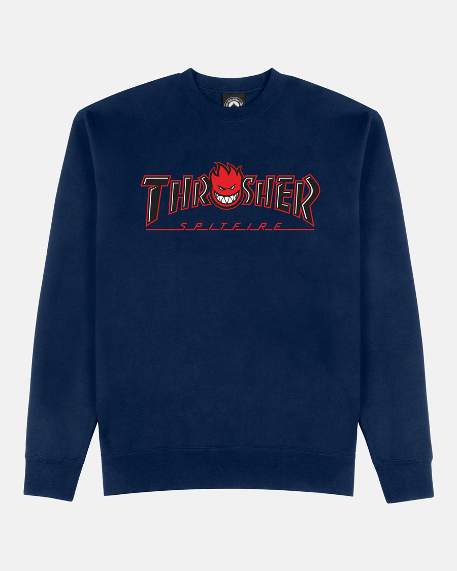 THRASHER X SPITFIRE - BIG HEAD OUTLINE - CREWNECK - NAVY