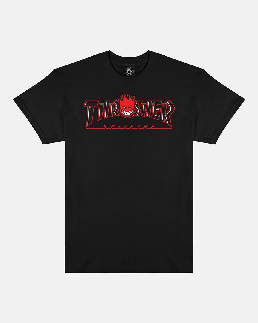 THRASHER X SPITFIRE - BIG HEAD OUTLINE - T-SHIRT - BLACK