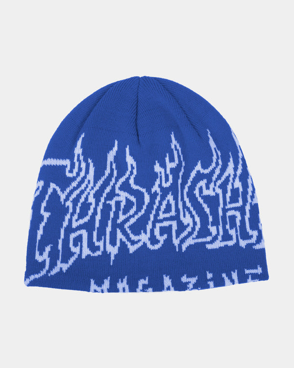 Fire Outlined Skully Beanie - Blue