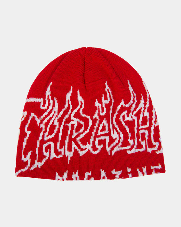 Fire Outlined Skully Beanie - Red