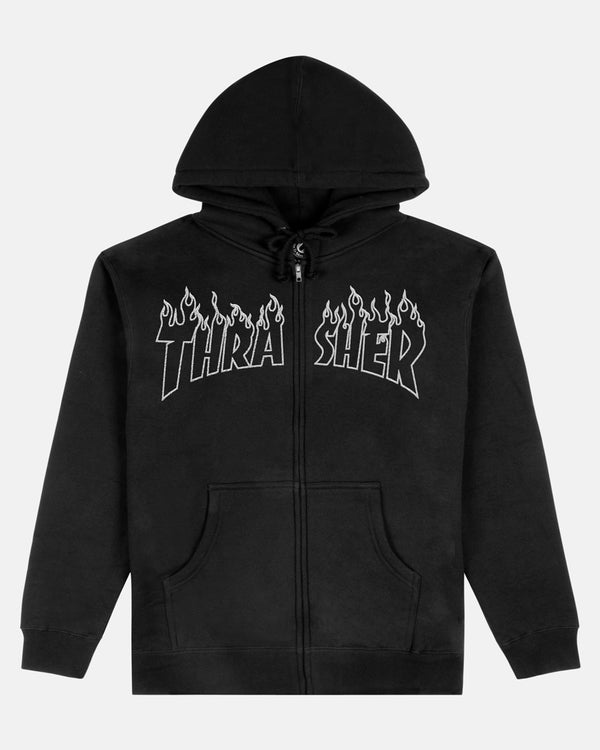 FLAME EMBROIDERED - ZIP HOODIE - BLACK