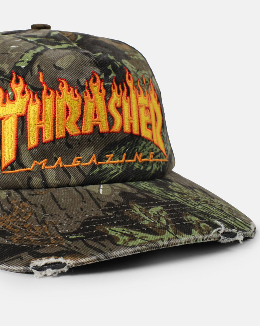 FLAME DISTRESSED SNAPBACK - CAMO – Thrasher Magazine