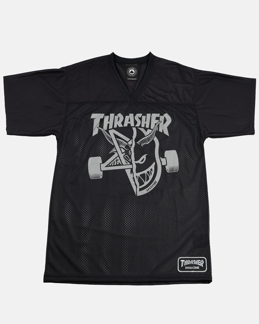 THRASHER X SPITFIRE - THRASH & BURN - FOOTBALL JERSEY - BLACK