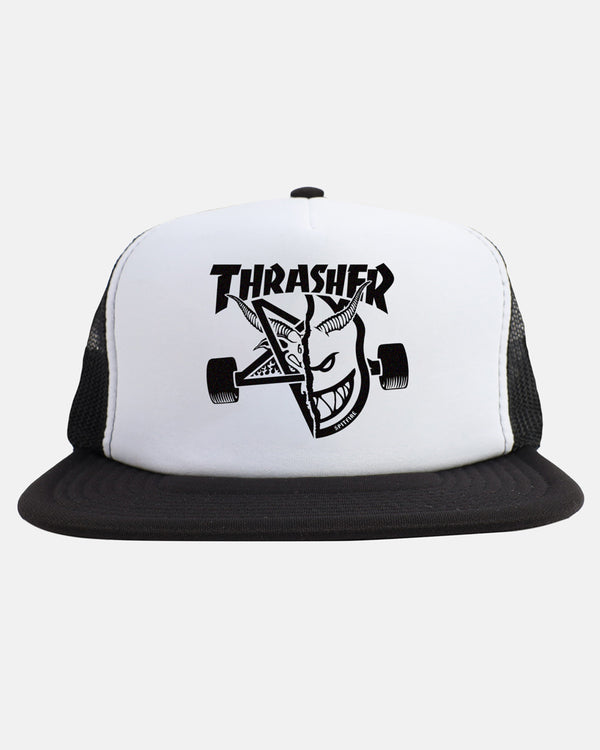 THRASHER X SPITFIRE - THRASH & BURN - TRUCKER - BLACK/WHITE/BLACK