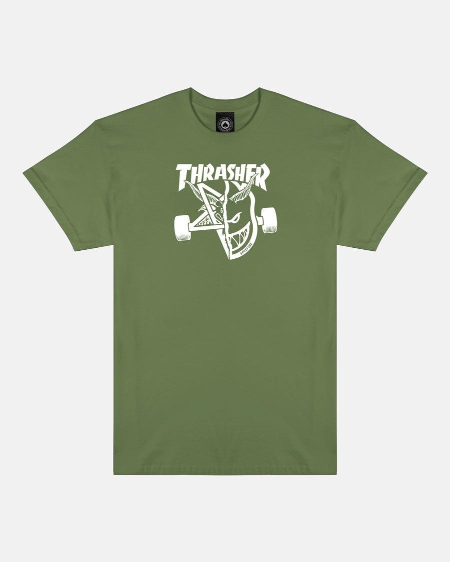 THRASHER X SPITFIRE - THRASH & BURN - T-SHIRT - MILITARY GREEN