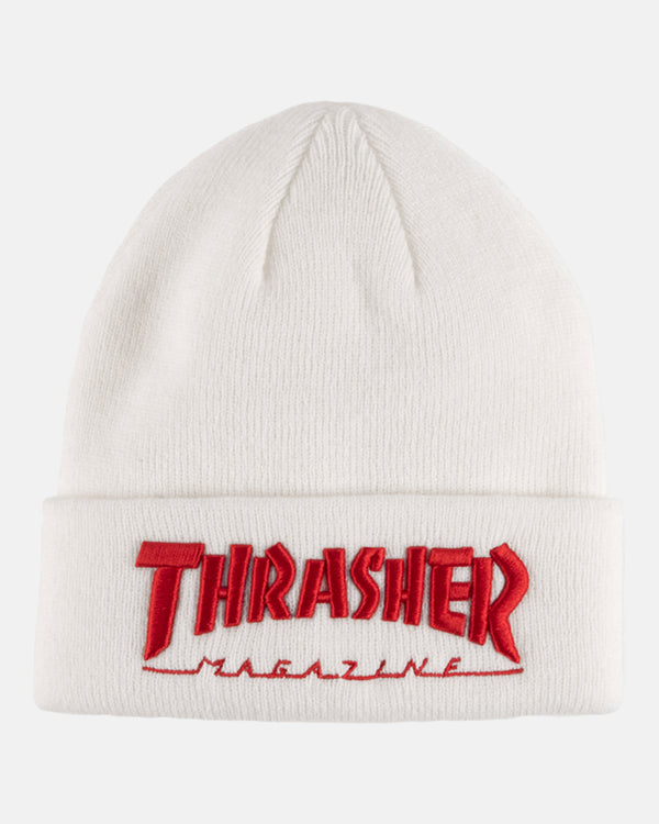 EMBROIDERED THRASHER - BEANIE - WHITE / RED