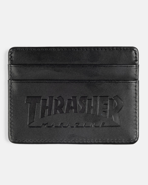 THRASHER - LEATHER CARD WALLET - BLACK