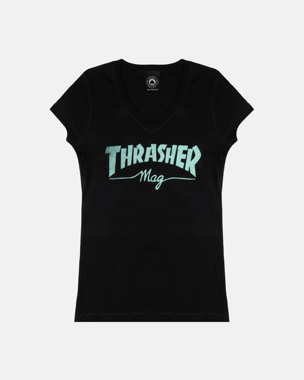 THRASHER MAG - WOMENS VNECK TSHIRT - BLACK