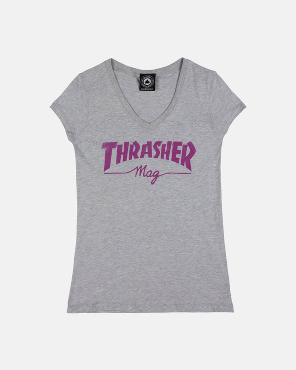THRASHER MAG - WOMENS VNECK TSHIRT - GREY