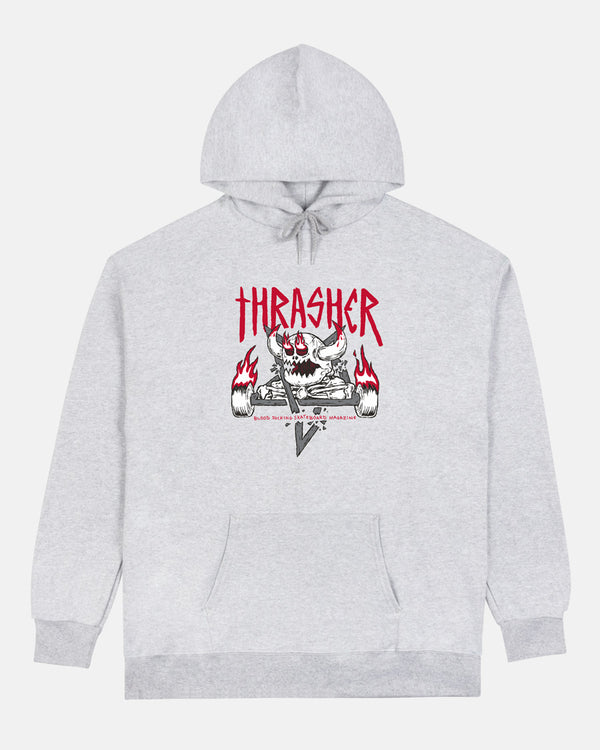 THRASHER X TOY MACHINE - MONSTER-GRAM - HOODIE - ASH GREY