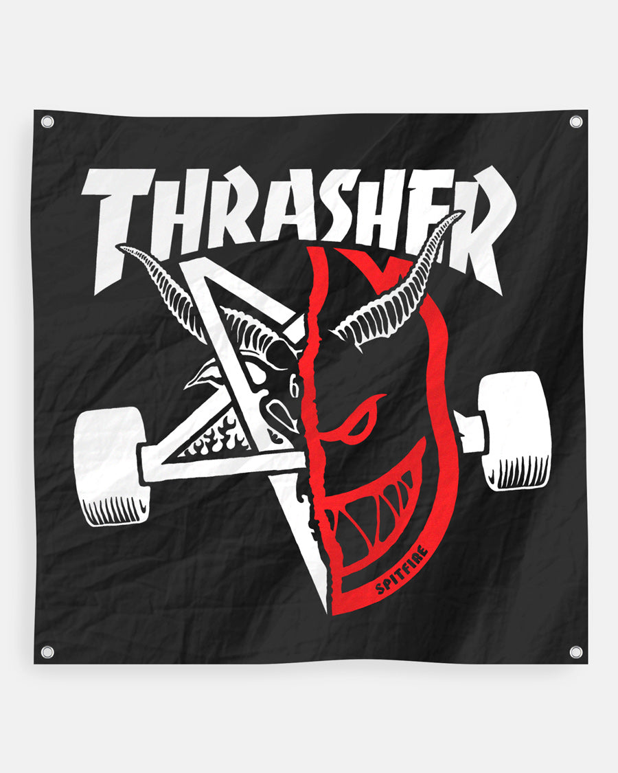 THRASHER X SPITFIRE - THRASH & BURN - BANNER - BLACK